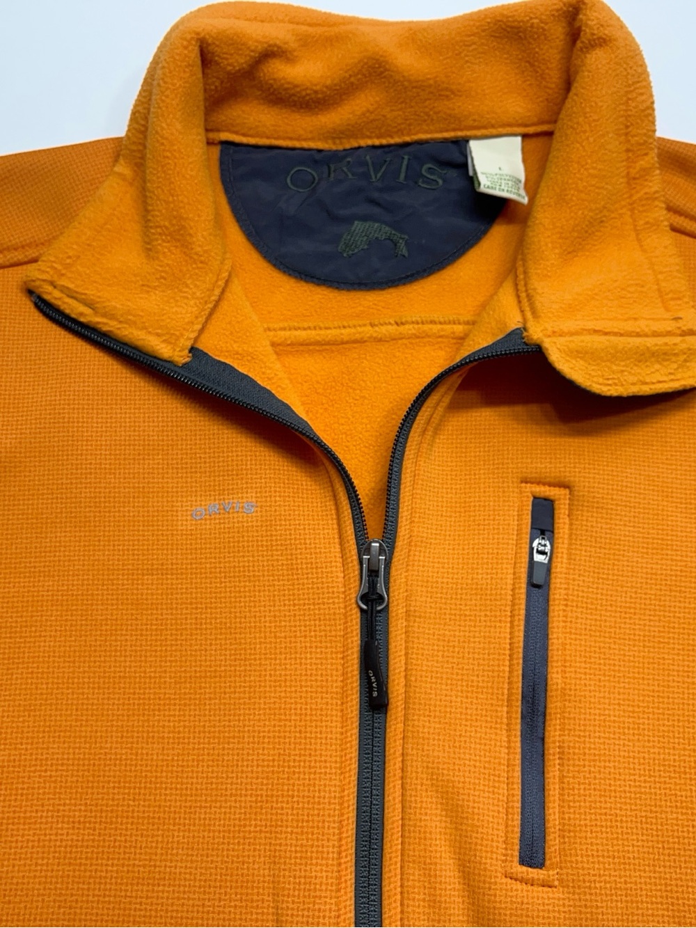 Orvis Full Zip Fleece Lined Jacket Mens Size Large Mock Neck Zip Pocket Fishing - Picture 3 of 12